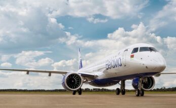 An Embraer E195-E2 jet in service with Belavia